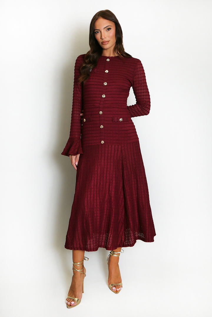 Classic Swing Midi Dress With Flare Cuff