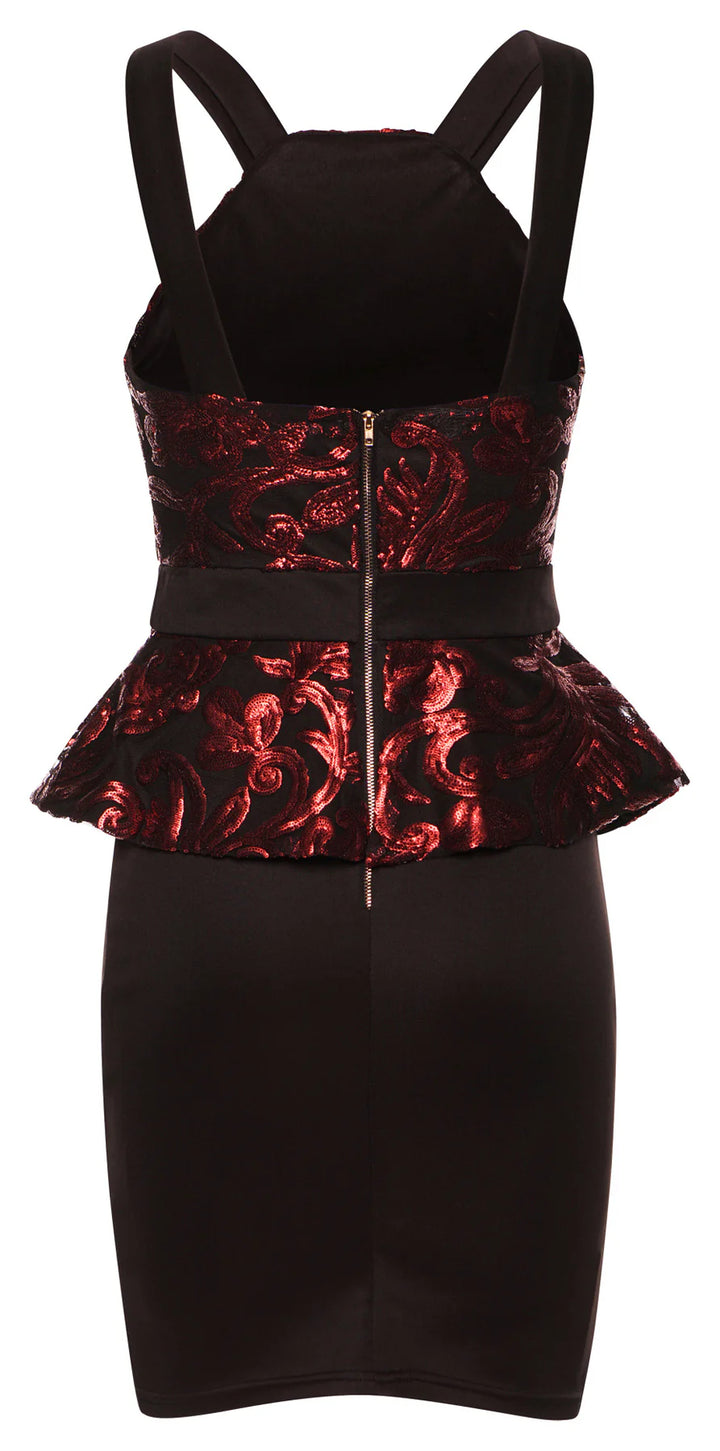 CHARLOTTE SEQUIN PEPLUM DRESS-WINE