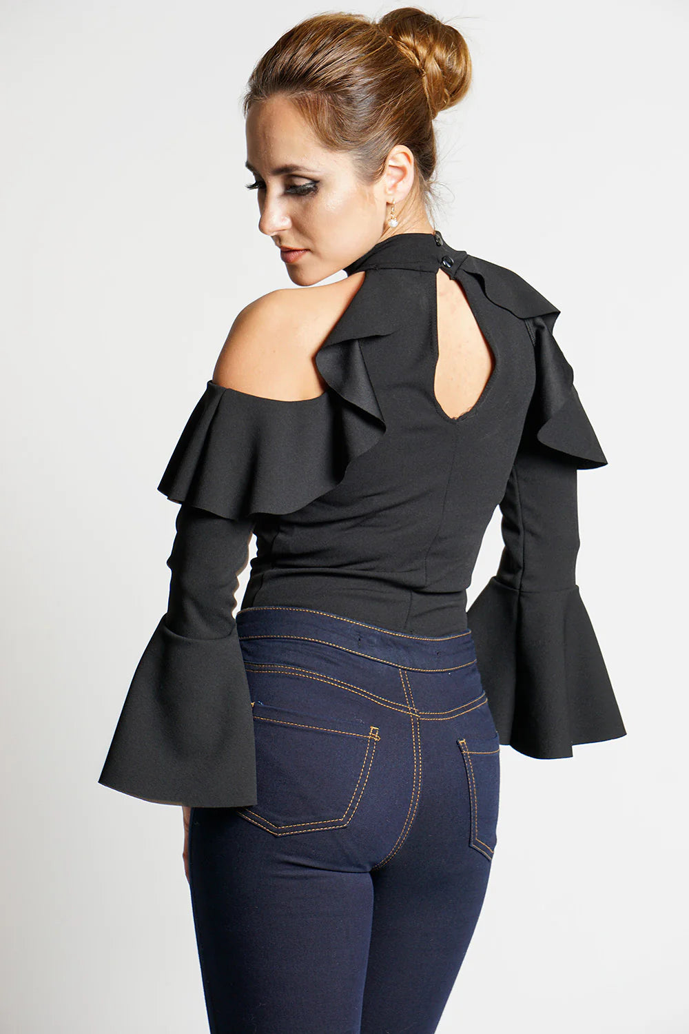 DARIA FRILL OVERLAY BODYSUIT-BLACK