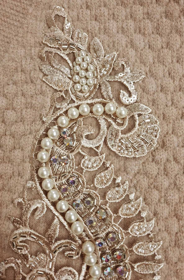 Dorothy Paisley Embellished Bubble Knit Cardigan-Camel