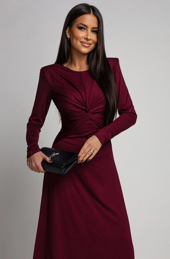 Elaris Twist Front Long Sleeve Maxi Dress-Wine