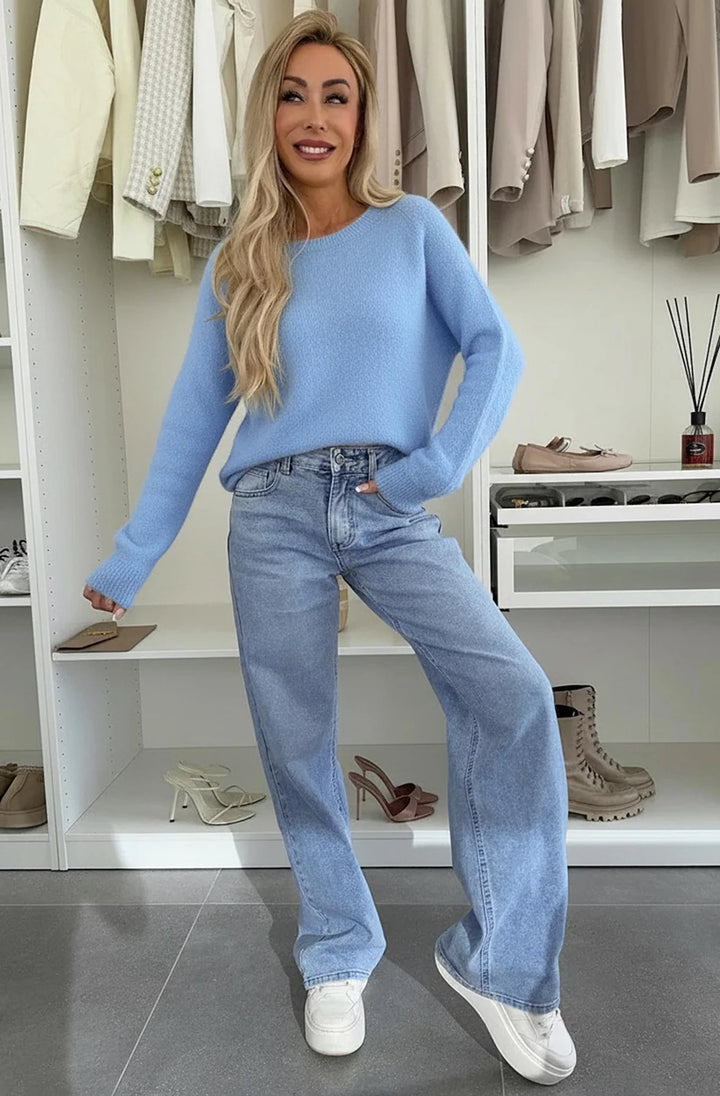 Elisha Alpaca Lightweight Knitted Jumper Sweater-Blue