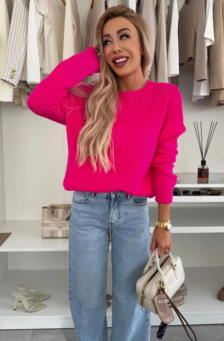 ELISHA LIGHT KNITTED JUMPER SWEATER-HOT PINK