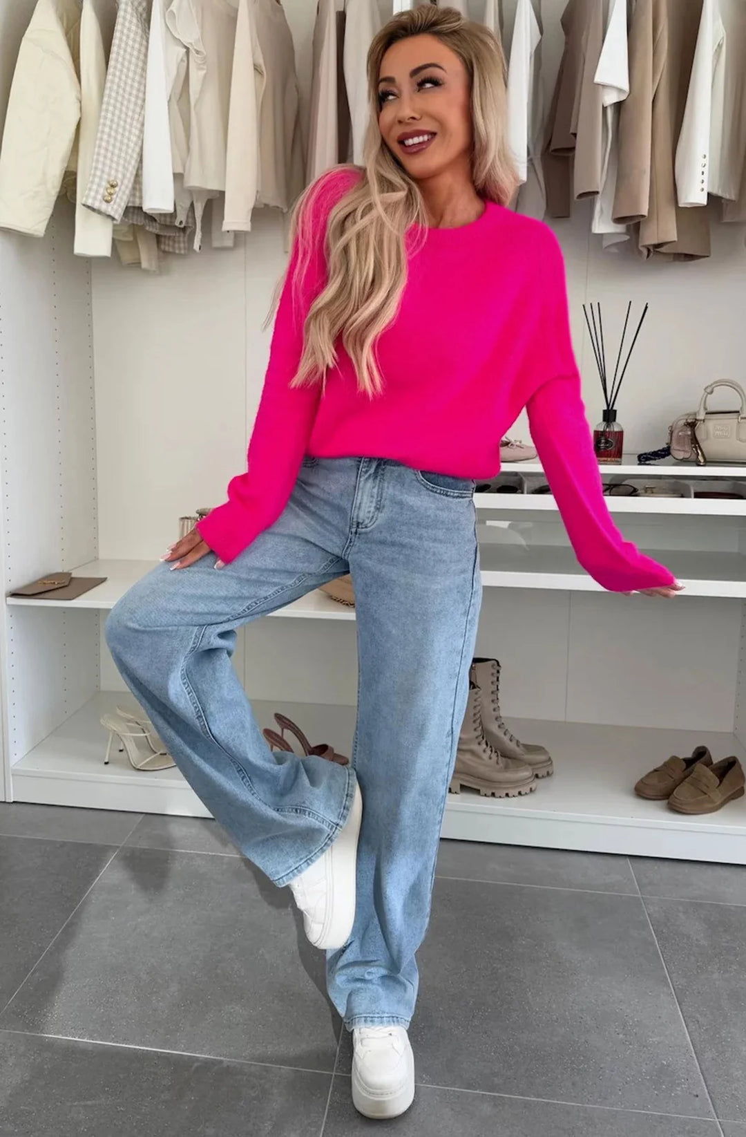 ELISHA LIGHT KNITTED JUMPER SWEATER-HOT PINK