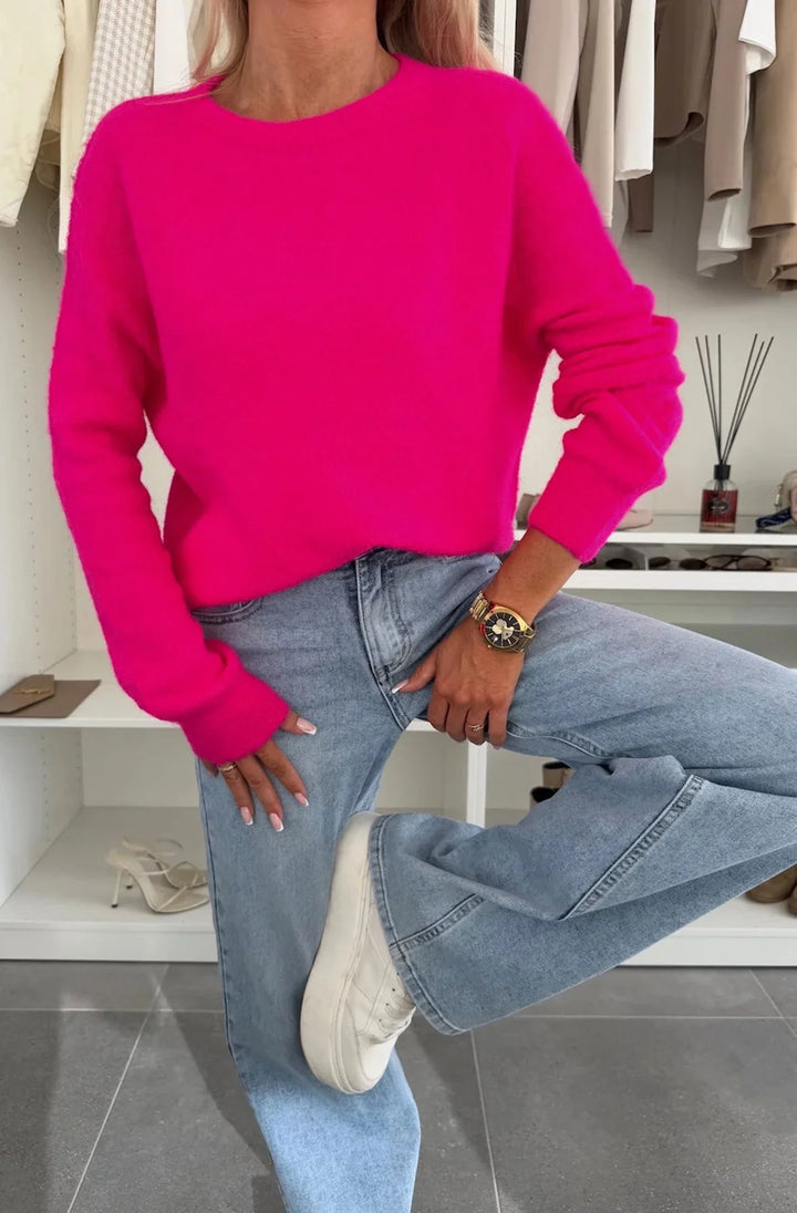 ELISHA LIGHT KNITTED JUMPER SWEATER-HOT PINK