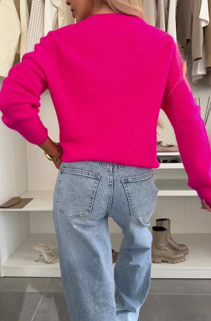 ELISHA LIGHT KNITTED JUMPER SWEATER-HOT PINK