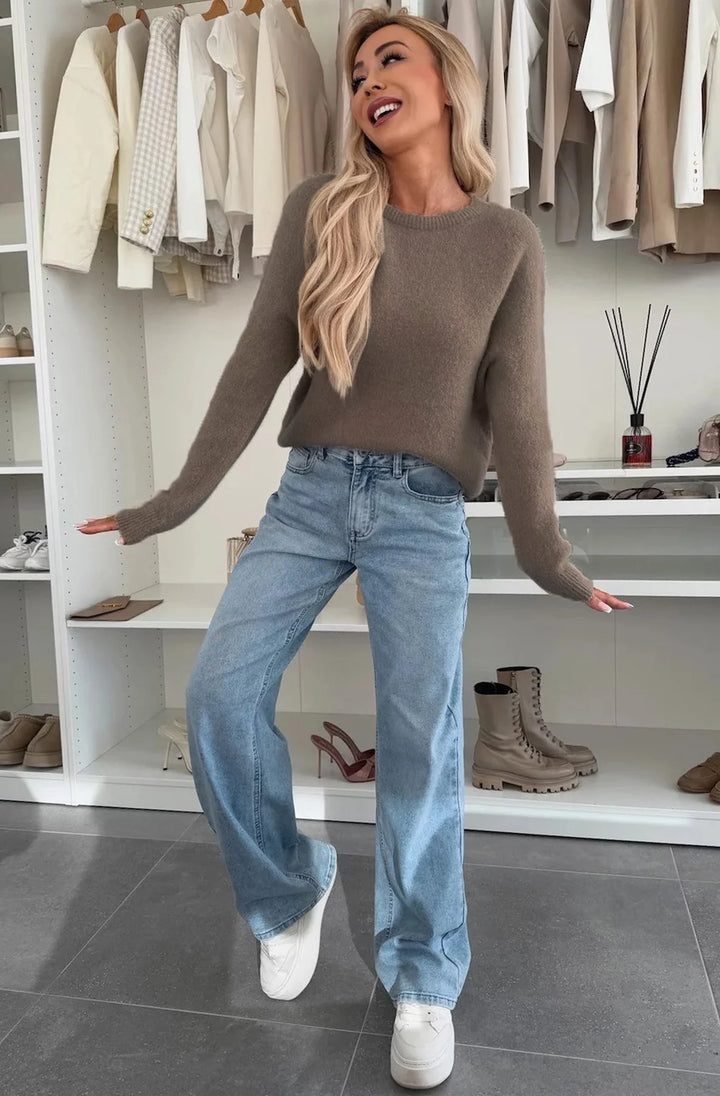 Elisha Alpaca Lightweight Knitted Jumper Sweater-Mocha