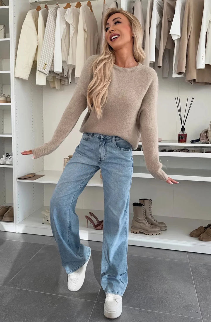 Elisha Alpaca Lightweight Knitted Jumper Sweater-Stone