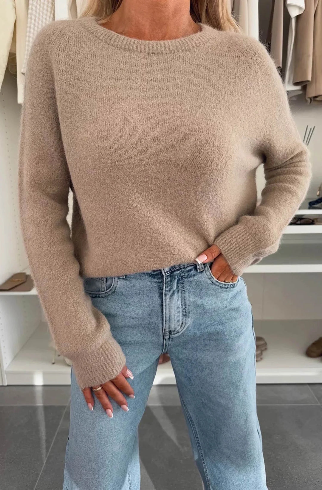 Elisha Alpaca Lightweight Knitted Jumper Sweater-Stone