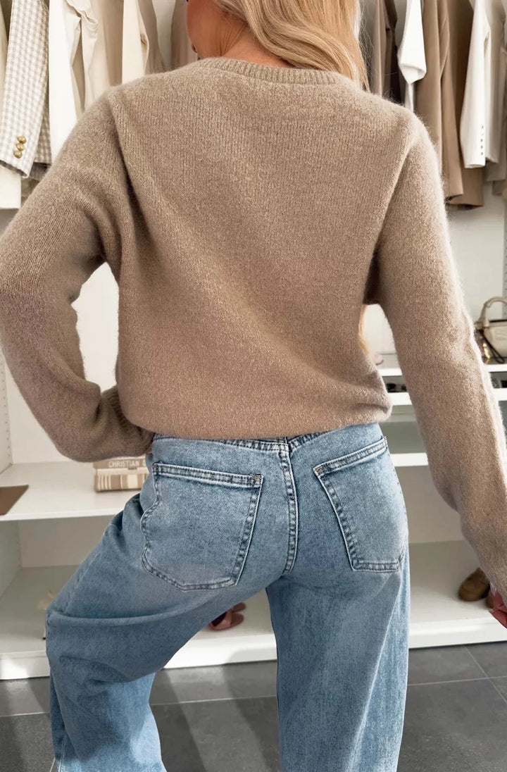 Elisha Alpaca Lightweight Knitted Jumper Sweater-Stone