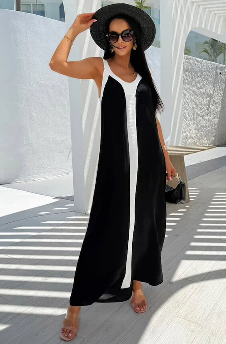 FERN SLEEVELESS CONTRAST MAXI DRESS-BLACK
