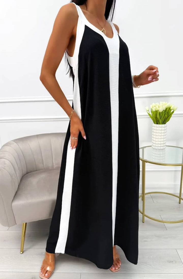 FERN SLEEVELESS CONTRAST MAXI DRESS-BLACK