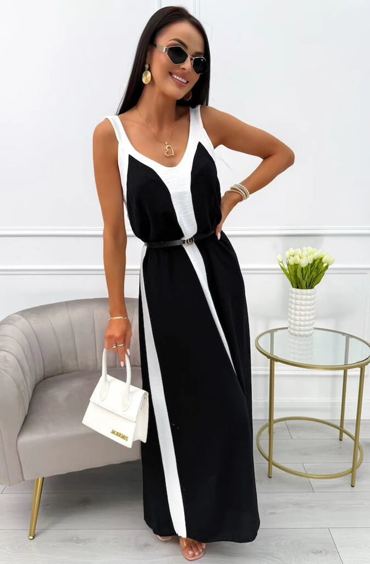 FERN SLEEVELESS CONTRAST MAXI DRESS-BLACK