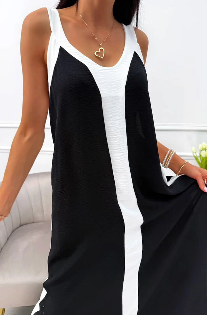 FERN SLEEVELESS CONTRAST MAXI DRESS-BLACK