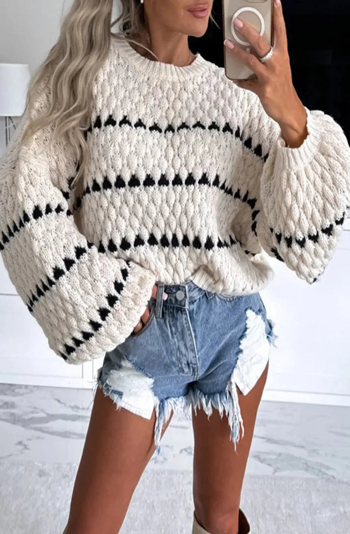JODIE PATTERNED KNITTED JUMPER SWEATER TOP-STONE