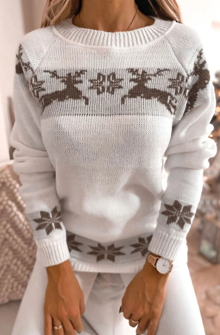 Kamala 'Reindeer' Knitted Christmas Jumper Sweater Top-Mocha
