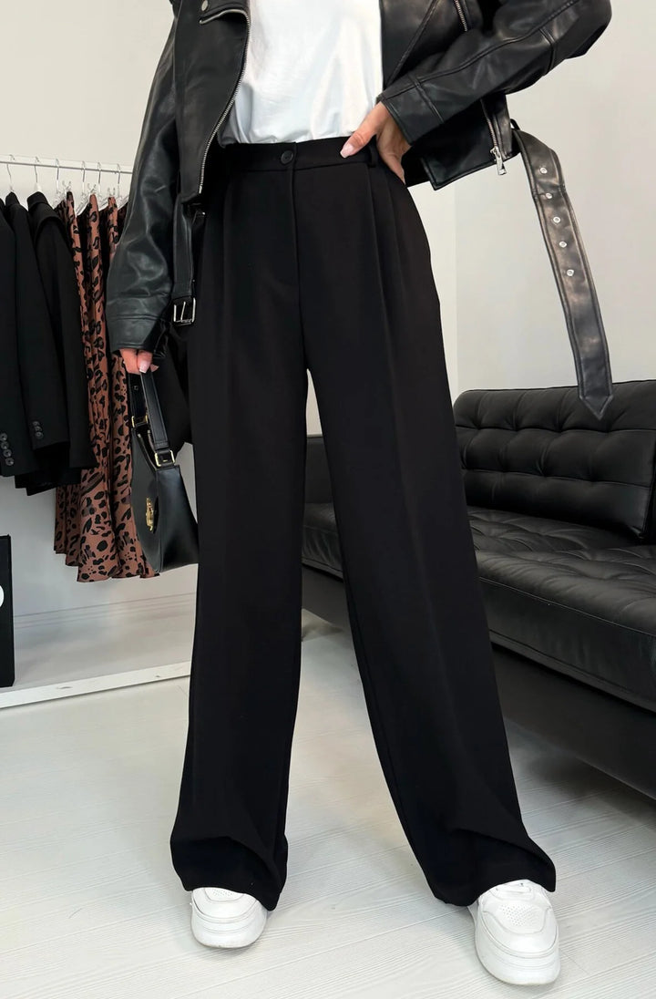 KYM POCKET DETAIL WIDE LEG TROUSERS-BLACK