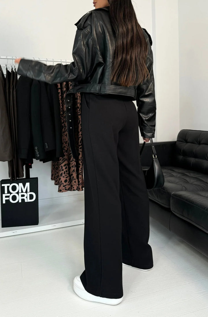 KYM POCKET DETAIL WIDE LEG TROUSERS-BLACK