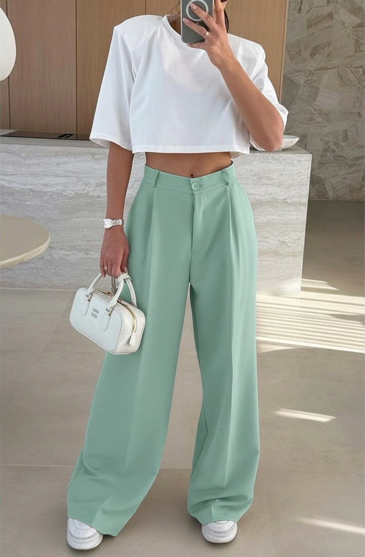 Kym Pocket Detail Wide Leg Trousers-Sage