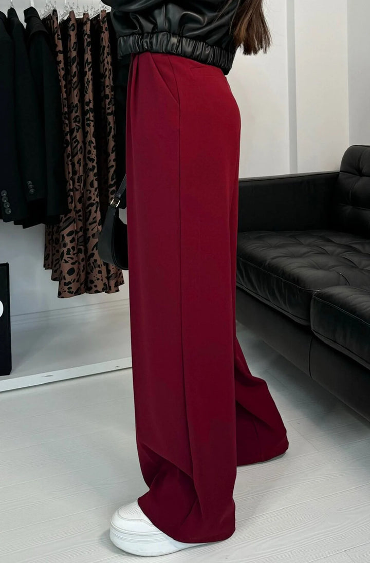 KYM POCKET DETAIL WIDE LEG TROUSERS-WINE