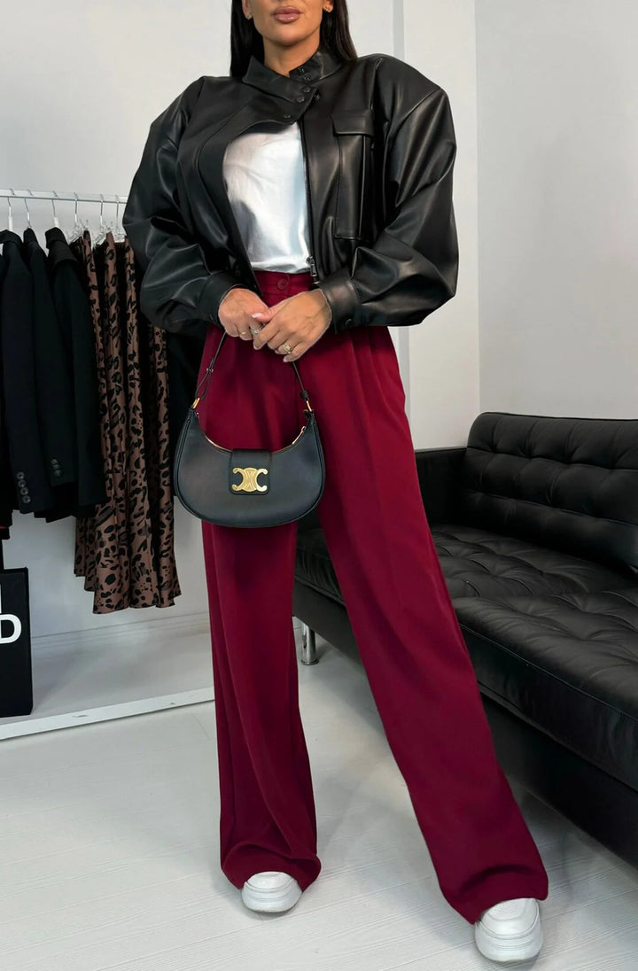 KYM POCKET DETAIL WIDE LEG TROUSERS-WINE