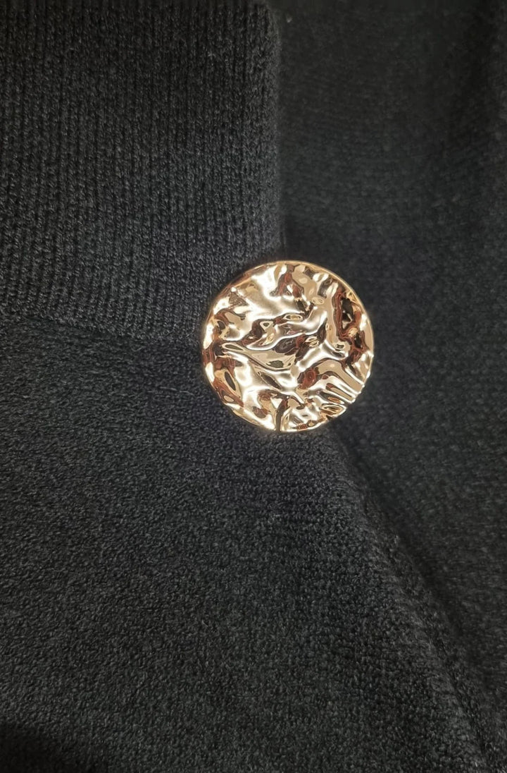 LEILA LIGHT KNITTED GOLD BUTTON BLOUSE TOP-BLACK