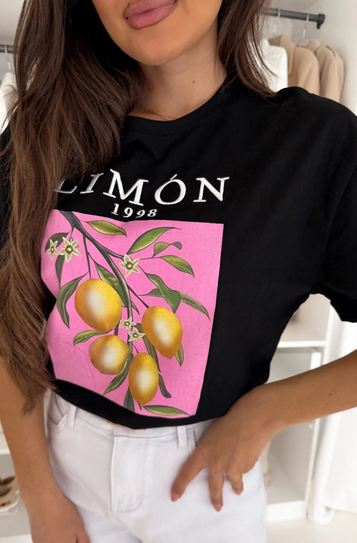Limon 1998' Graphic Printed T-Shirt Top-Black