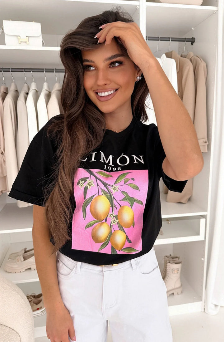 Limon 1998' Graphic Printed T-Shirt Top-Black