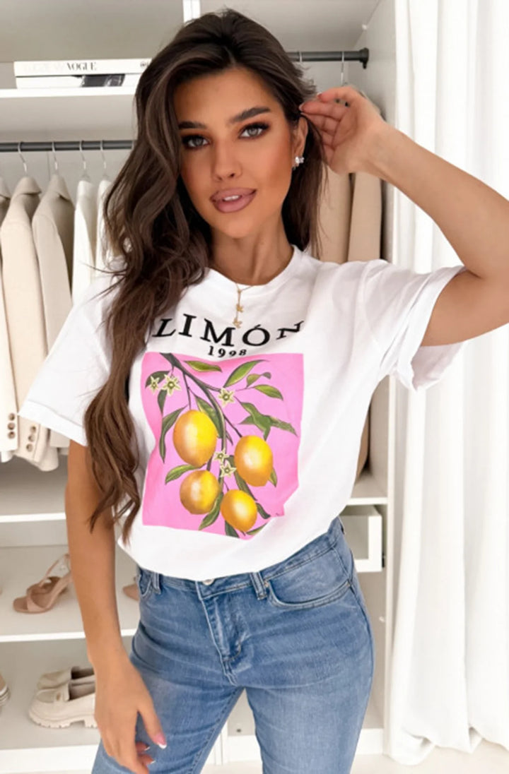 Limon 1998' Graphic Printed T-Shirt Top-Ivory