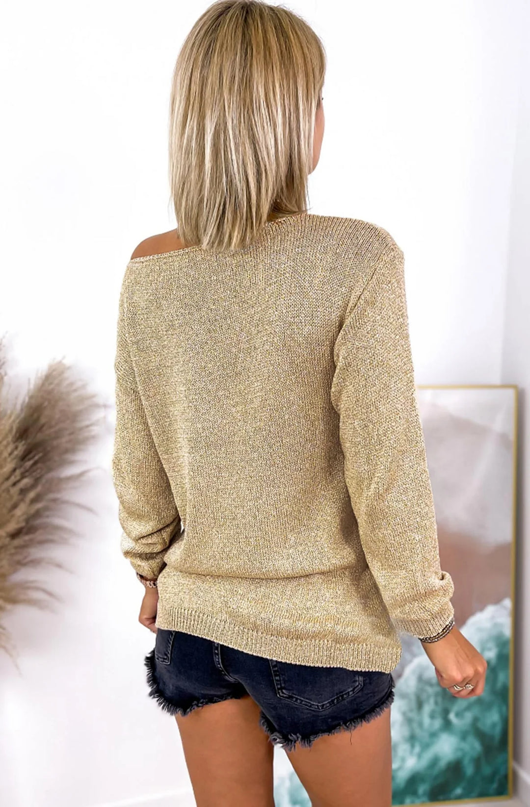 LISA SHIMMER POCKET DETAIL JUMPER TOP-GOLD