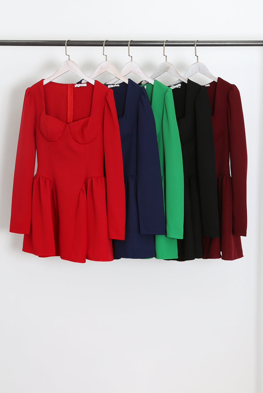 Long Sleeve Godet Mini Dress