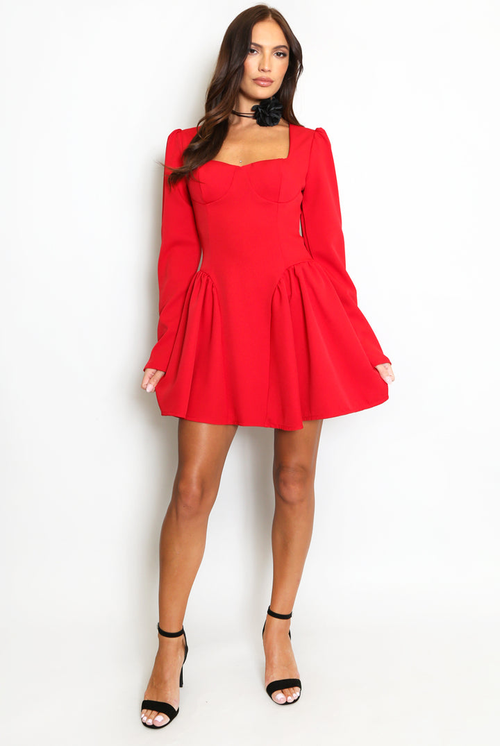 Long Sleeve Godet Mini Dress