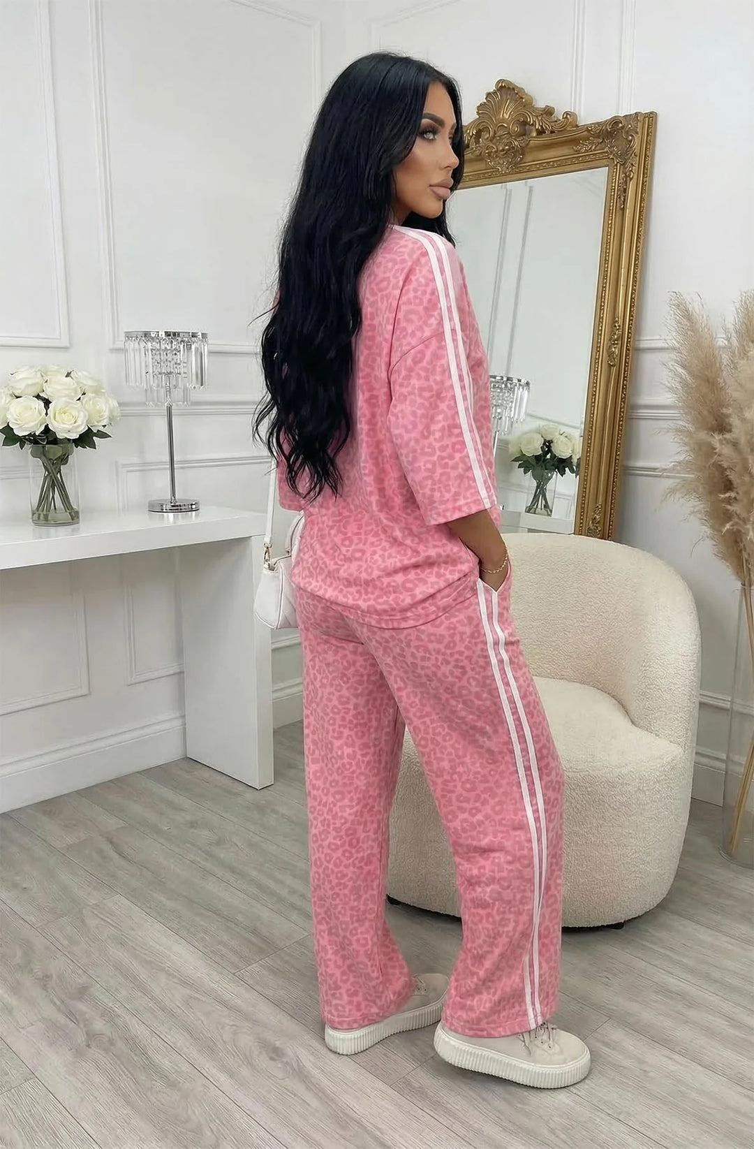 Luciana Leopard Print Two-Piece Lounge Co-Ord Set-Pink