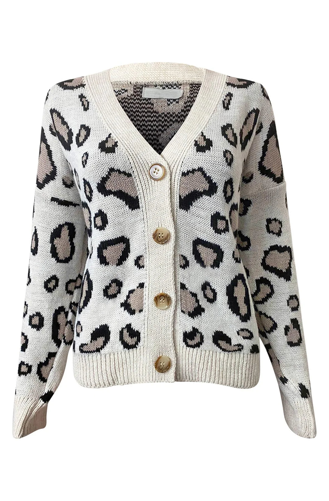 LYNDA LEOPARD PRINT KNITTED CARDIGAN-STONE