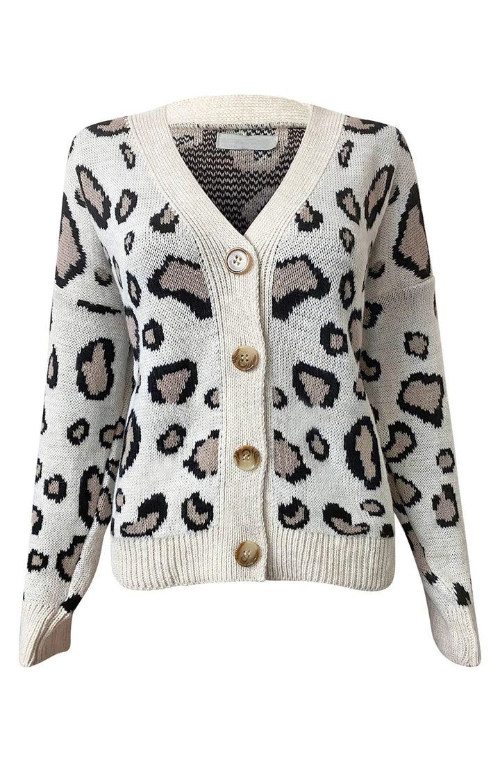 LYNDA LEOPARD PRINT KNITTED CARDIGAN-STONE