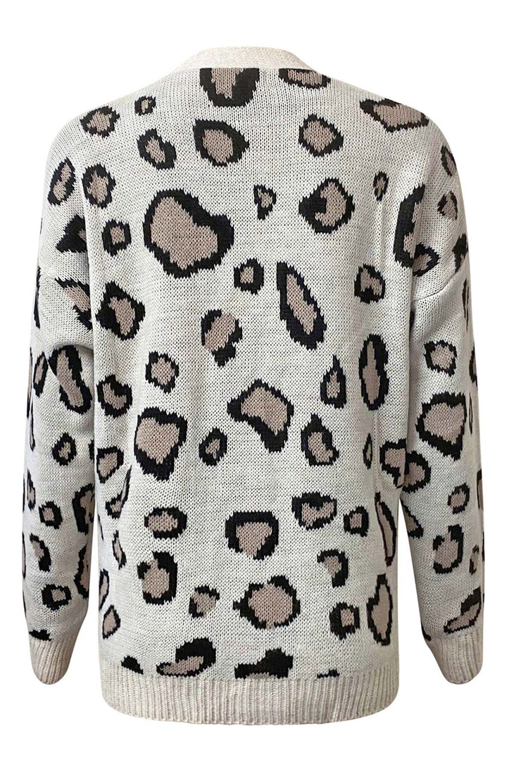 LYNDA LEOPARD PRINT KNITTED CARDIGAN-STONE