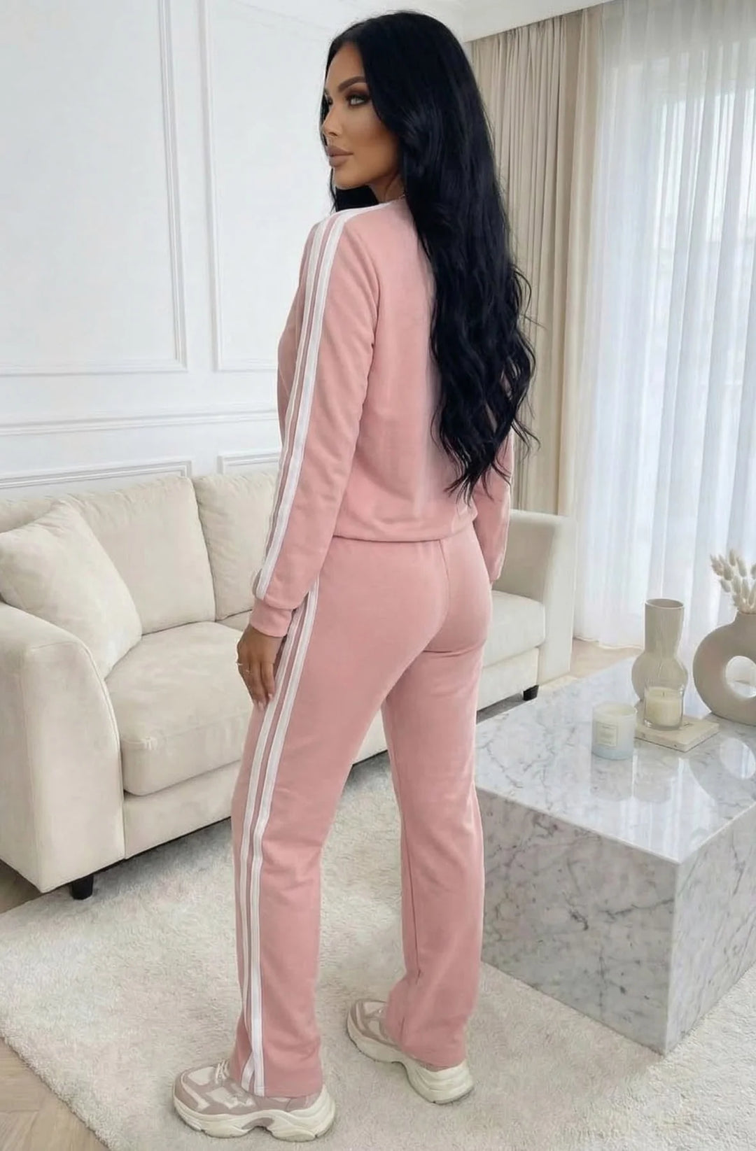 Margot Contrast Side Stripe Relaxed Two-Piece Lounge Set-Dusty Pink