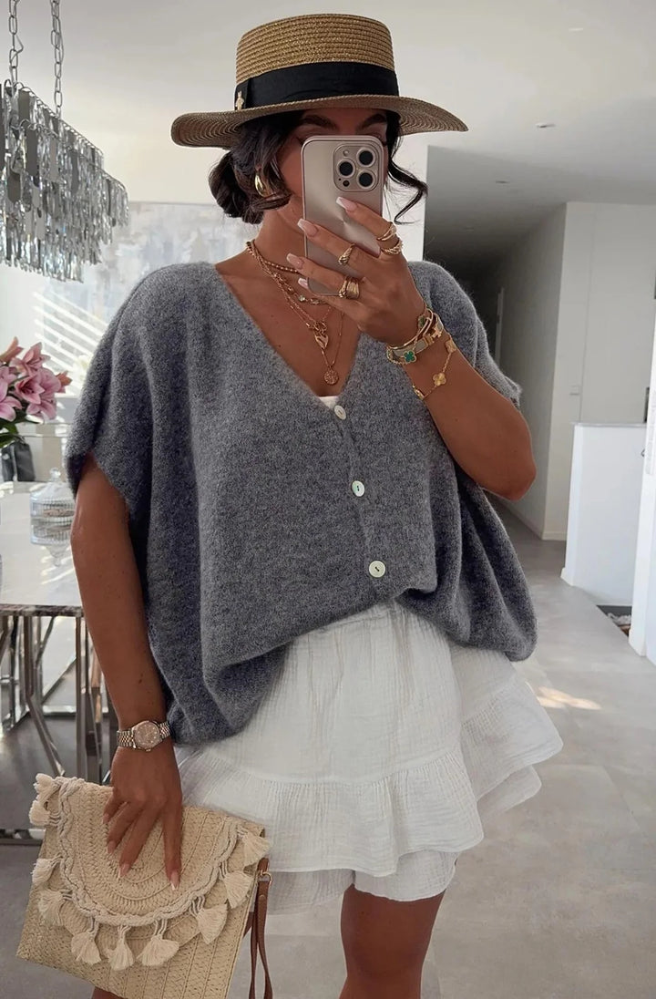 Marie Sleeveless Oversized Knitted Cardigan-Grey