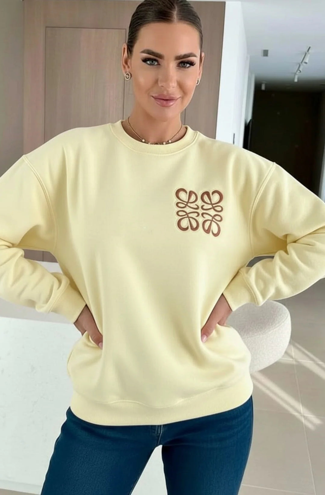 Maris Oversized Embellished Pocket Sweatshirt Top-Yellow