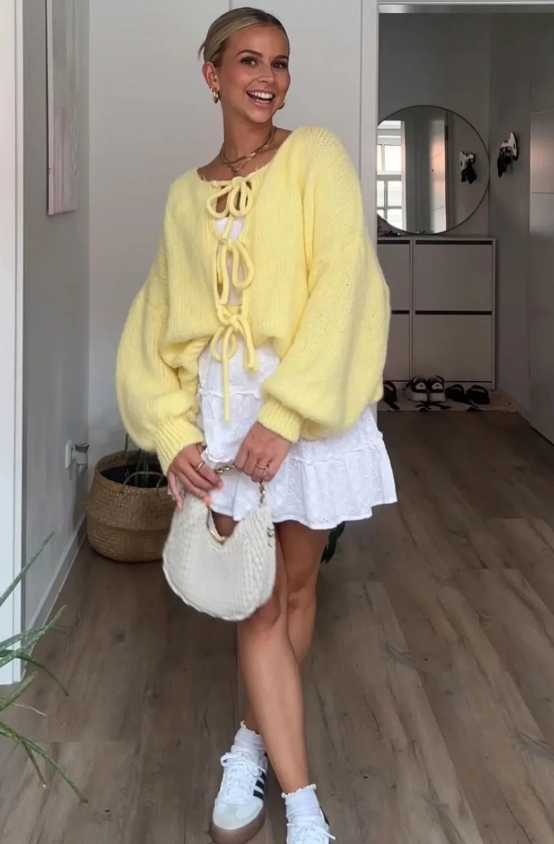 MEREDITH TIE-UP KNITTED CARDIGAN-YELLOW