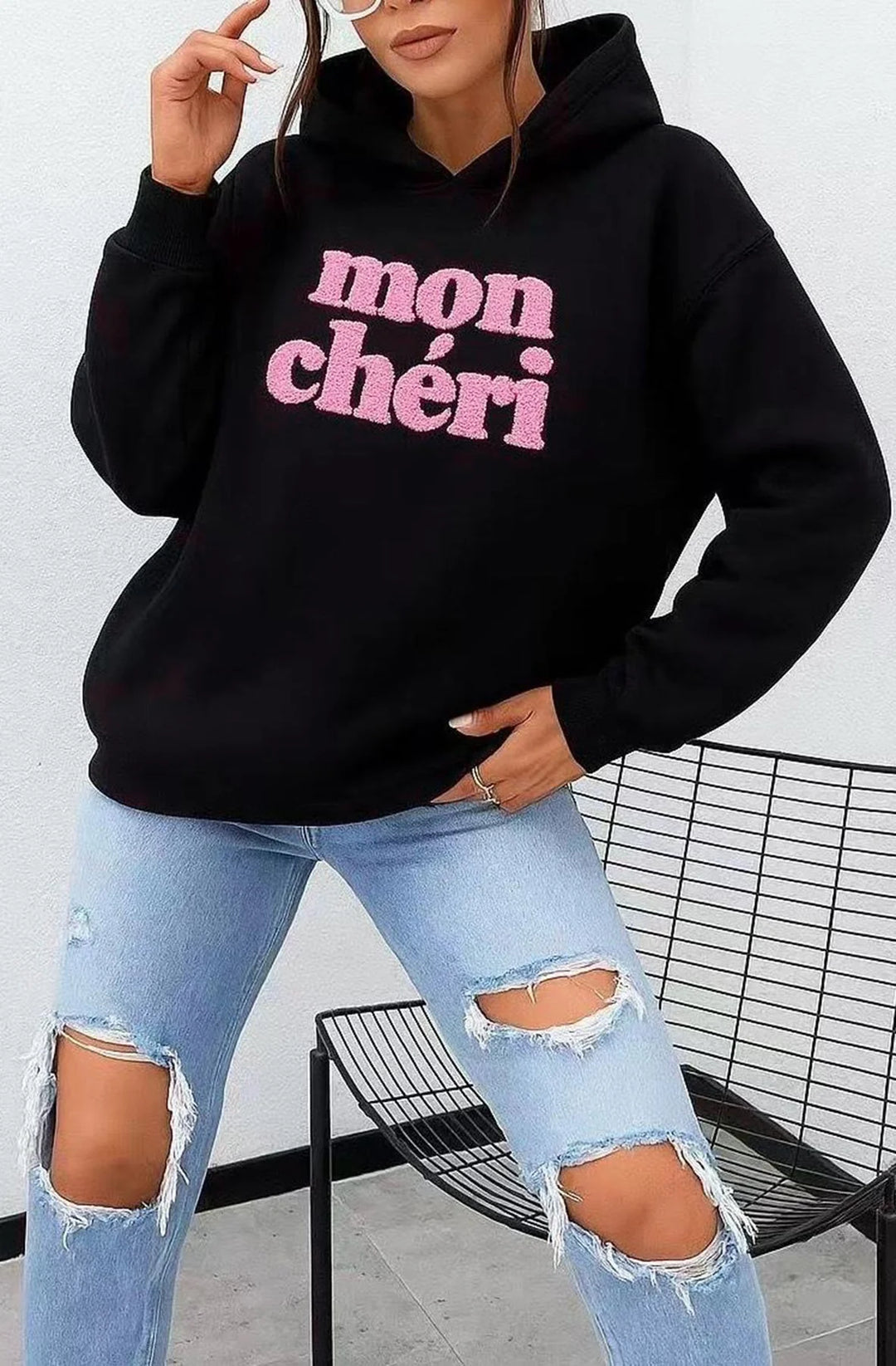 MON CHÉRI OVERSIZED HOODED SWEATSHIRT JUMPER-BLACK