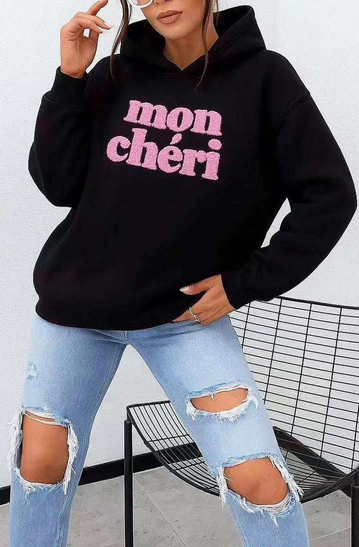 MON CHÉRI OVERSIZED HOODED SWEATSHIRT JUMPER-BLACK