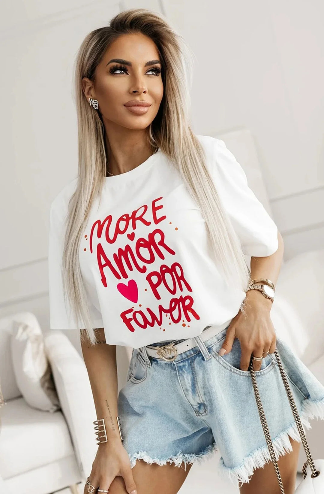 'MORE AMOR POR FAVOR' GRAPHIC PRINT T-SHIRT-IVORY