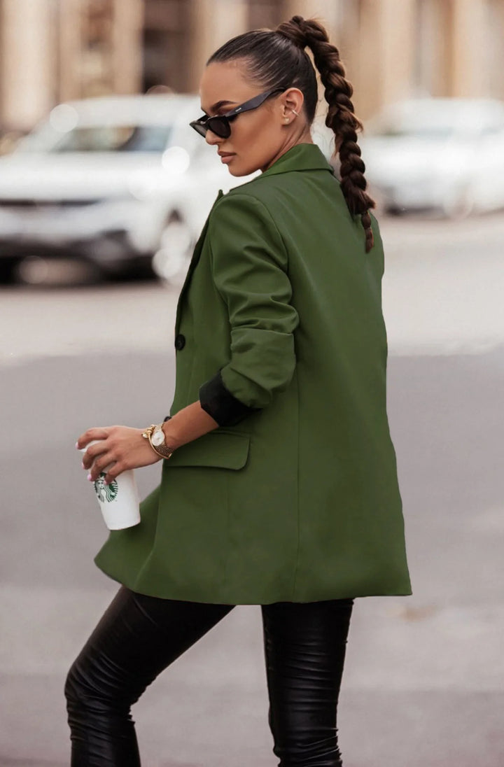 MYLA OVERSIZED FAUX LEATHER BLAZER JACKET-KHAKI