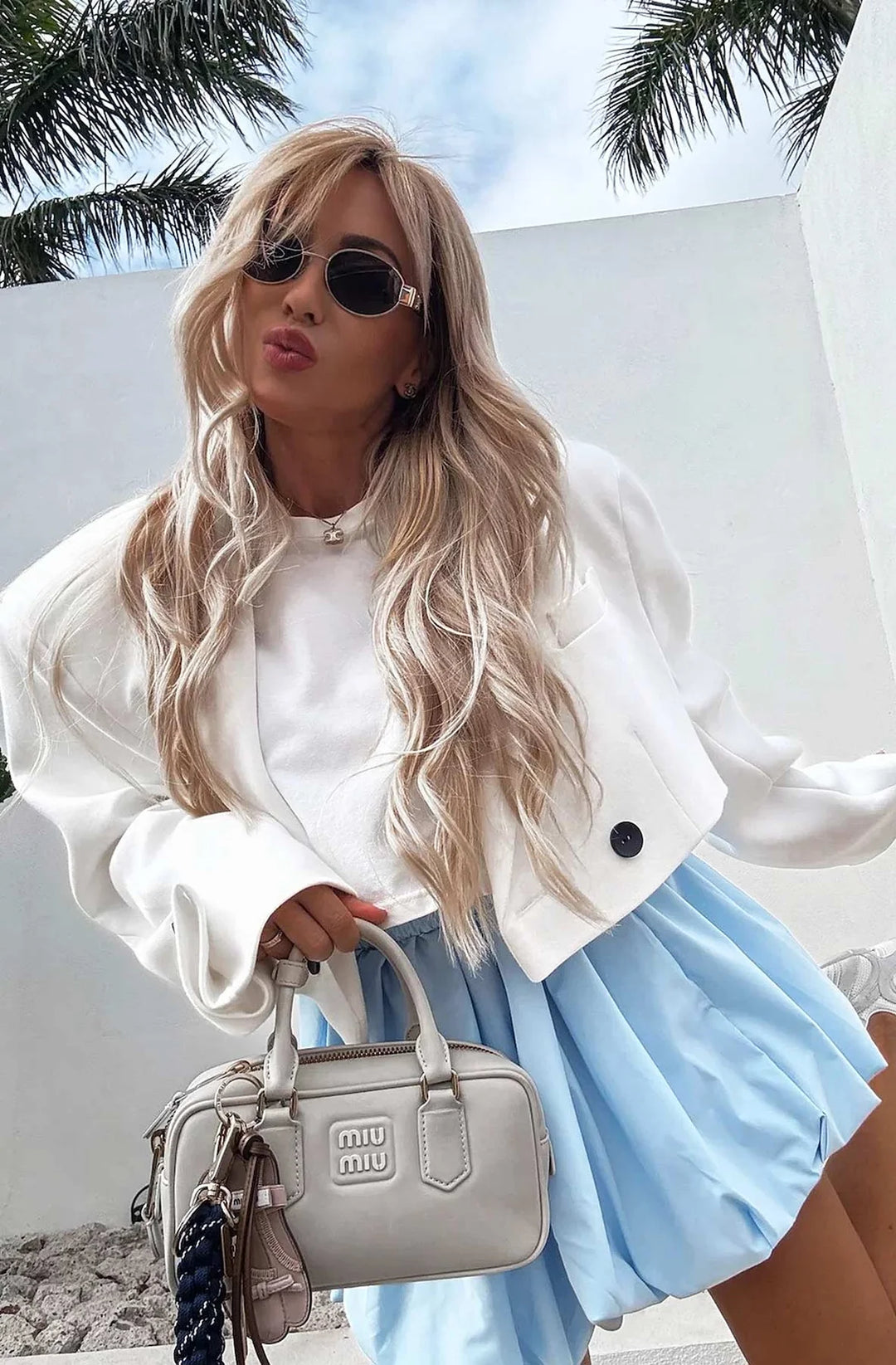 NATALIE PUFF BALL BALLOON MINI SKIRT-SKY BLUE