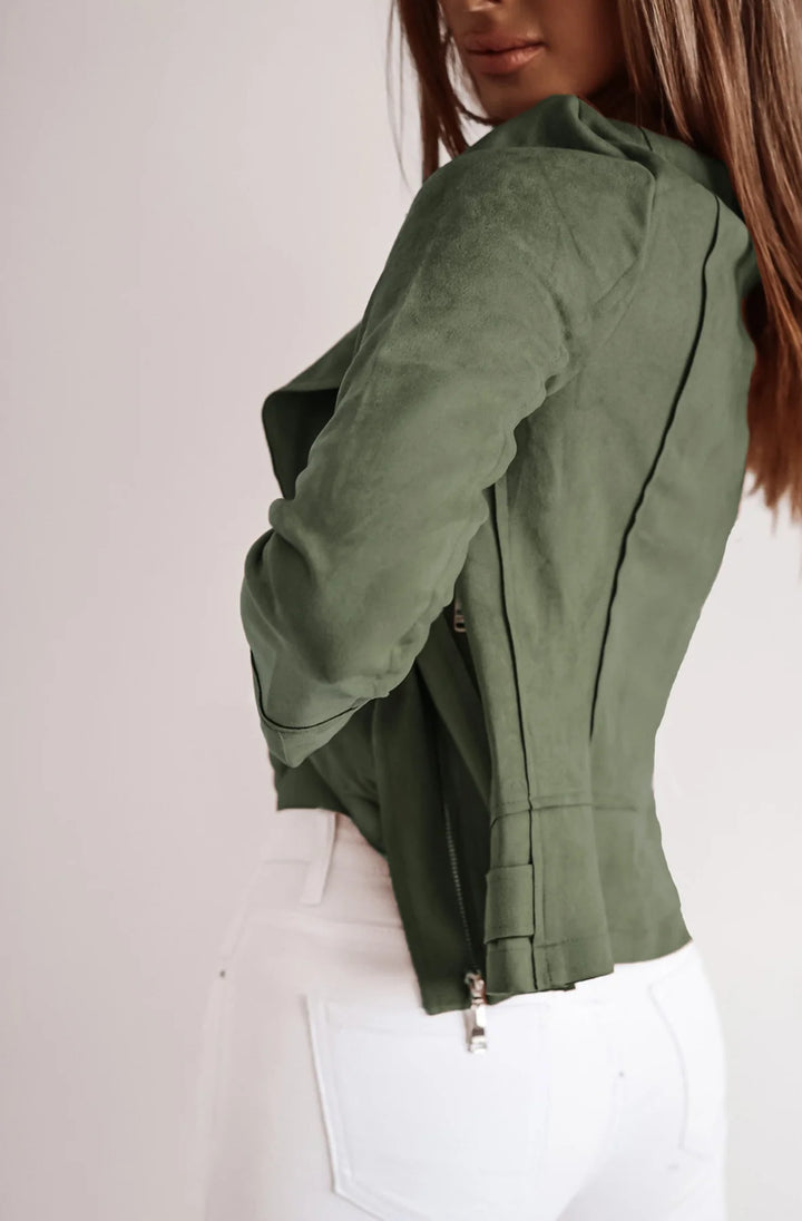 NIKITA SUEDETTE ZIP DETAIL BIKER JACKET-KHAKI