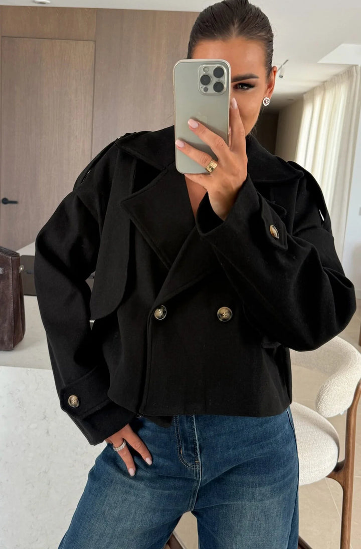 NIVA CROPPED DOUBLE-BREASTED JACKET-BLACK