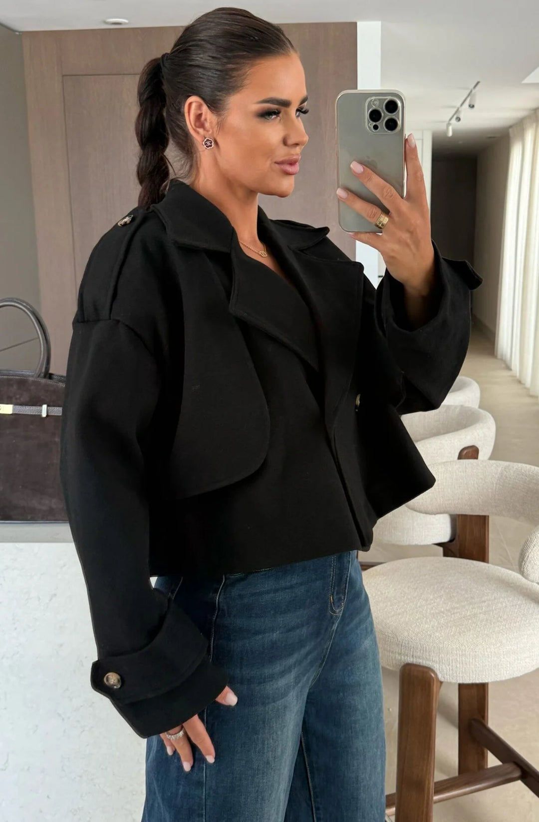 NIVA CROPPED DOUBLE-BREASTED JACKET-BLACK