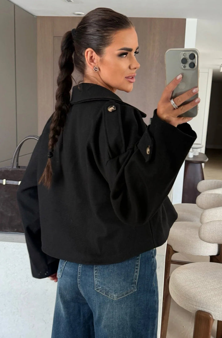 NIVA CROPPED DOUBLE-BREASTED JACKET-BLACK