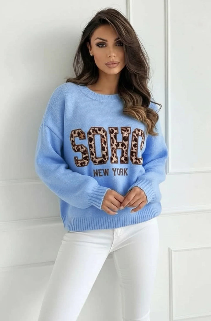 Nixi 'SOHO NY' Animal Graphic Alpaca Knit Sweater Jumper-Blue